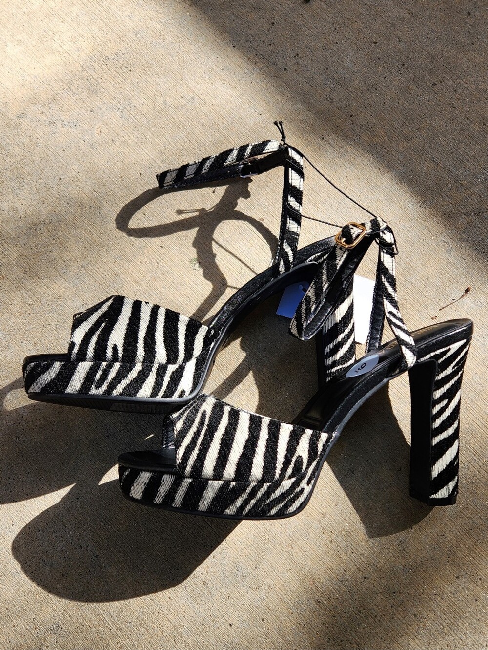 Zebra Print Platform High Heel Sandals - Black & White